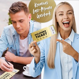 Festicy Golden Voucher to Fill Yourself 2024, Golden Ticket, Christmas Card with Envelope, Scratch Cards to Write Yourself, Travel Voucher, Creative Birthday Card