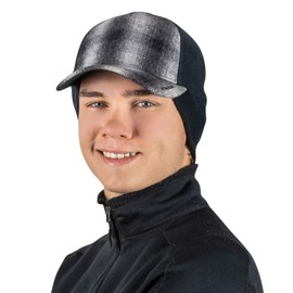 TrailHeads Men's Winter Hat | Trucker Hat with Drop Down Ear Warmers - Grey Plaid