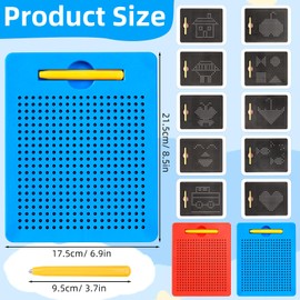 Pack of 2 Magnetic Drawing Boards Steel Ball Doodle Board with Pen, Magnetic Drawing Pad for Children, Painting, Writing, Educational Gifts, Magnetic Toy Children, from 3 Years (Red, Blue)