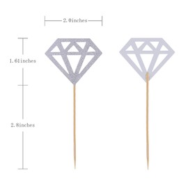Topoox 1 50 Pack Toppers Silver Glitter Diamond for Cupcake Bridal Shower Decoration