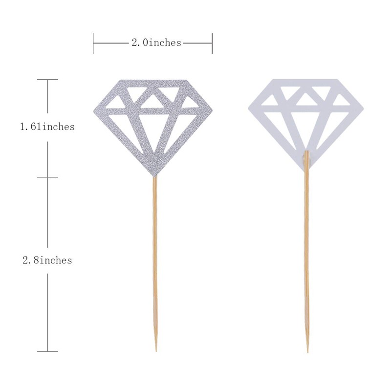 Topoox 1 50 Pack Toppers Silver Glitter Diamond for Cupcake