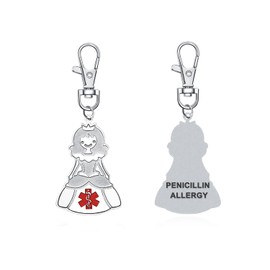 COMTRUDE Princess Medical Alert Keychain (Penicillin Allergy, Stainless Steel, Laser Engraved, Women's)