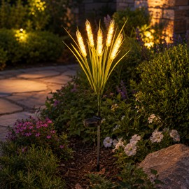 7-Head Solar Wheat Ear Garden Light, Warm White LED Outdoor Ground Stake Lamp for Lawn, Courtyard, Pathway, Camping and Party Decor