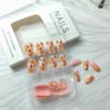 24Pcs Flowers Press on Nails Medium Coffin Fake Nails Orange