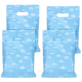 PEUTIER 50pcs Blue Sky White Clouds Gift Bags, Plastic Party Favor Bags with Handle Blue Cartoon Candy Goodie Bags Baby Shower Treat Bags Presents Bags for Baby Shower Birthday Party Supplies