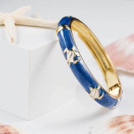 Hawaiian Turtle Hinged Clasp Fashion Enamel Bangle Bracelet, Metal, no gemstone