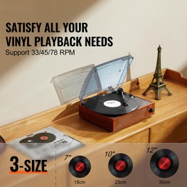 Happybuy Vinyl Record Player, 3-Speed Belt Driven Turntable with Built-in 5W Stereo Speakers, Magnetic Cartridge, Bluetooth, Aux in & RCA Output, Supports 33/45/78 RPM for 7/10/12 inch Vinyl Records