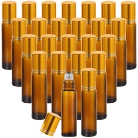 100 PCS 10 ml Amber Roller Bottles for Essential Oils - Empty Brown Glass Roller Bottle, Refillable Roll on Glass Bottle, Portable Travel Perfume Leakproof Bottle with Stainless Steel Roller Ball