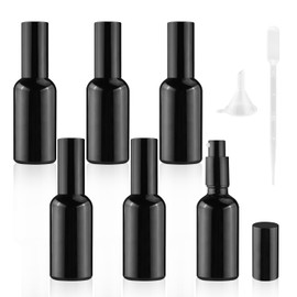 BOSMIOW 6 Pieces 50ml/1.7oz Black Empty Glass Essential Oil Pump Bottles,Refillable Lotion Pump Jars with 1 Funnel and 1 Pipette,Cosmetic Sample Containers for Foundation,Cream,Gel,Shampoo