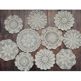 SouthMage 10 Hand Crochet Round Farmhouse Coffee Table Doilies Coasters Placemats