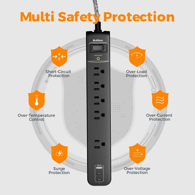 2 Pack Power Strip Surge Protector - 5 Widely Spaced