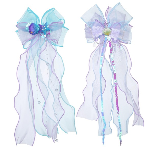 Sosoport 2pcs Mermaid Bow Hair Clips for Women Seashell Bowknot