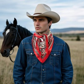 GENEMEN Bandanas for Men and Women Cowboy Bandana Western Scarf Paisley Print Handkerchiefs Pirate Headbands (Red)