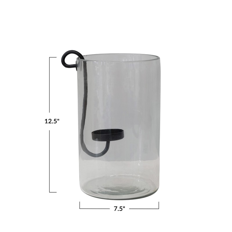 Creative Co-Op Glass Hurricane with Metal Candle Holder, Black, 12.5"