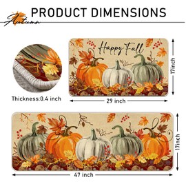 Tailus Happy Fall Pumpkin Patch Kitchen Rugs Set of 2, Autumn Maple Leaves Kitchen Mats Decor, Thanksgiving Farmhouse Floor Door Mat Home Decorations - 17x29 and 17x47 Inch