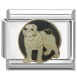 UNY JEWEL Enamel Bulldog Italian Charm 9mm Stainless Steel Link - Classic Pug Dog Design Modular Charm Bracelet Link
