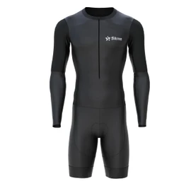 Sikma Men’s Full Sleeve Skinsuit Breathable Mesh Triathlon Padded with Hi Viz Reflection and Power Band Leg Grippers Trisuit (X-Large, Black, One Size)