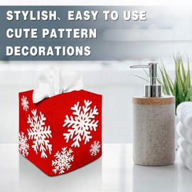 Tissue Box Cover Square Canvas Decorative Tissue Box Holder Cute Funny Cube Tissue Case Cover-Xmas Decor Christmas Snowflake Red Tissue Box Cover