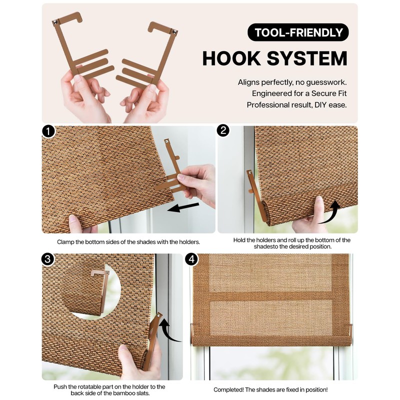 LazBlinds Manual Roll-up Bamboo Blinds, 23" W x 72" H,