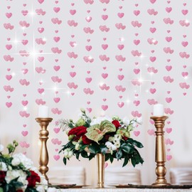 52Ft Valentines Decorations,Red Hearts Glitter Garlands,Heart Decorations Hanging,Heart Bunting Banner Streamer for Engagement Anniversary,Bridal Shower Wedding Proposal Love Party Decor(Pink)