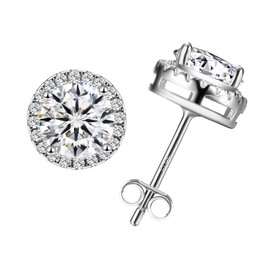 Moissanite Stud Earrings, Lab Created Diamond 18K White Gold Plated 925 Sterling Silver Earring Hypoallergenic Earrings for Women Men Brilliant Round Cut 1ct