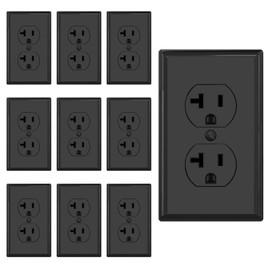 AIDA 20 Amps Outlets Duplex Electrical Receptacle Outlets, Electrical Outlet, 20Amp 125V Heavy-Duty,Wall Plate Included,Residential, 3-Wire, Self-Grounding, UL Listed, Side Wire (10 Pack, Black)