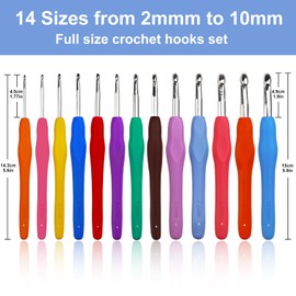 Gentle Crochet Hooks Set for Beginners Adults - 14 Full Size pcs with Soft Rubber Grip, Perfect for Arthritic Hands, Includes 4mm Crochet Hook, Ideal for Parents-Child Campaign and Cozy Crafting
