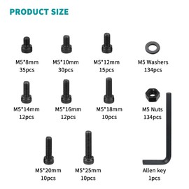 402 Pcs M5 Screws Set, Metric Bolts and Nuts Assortment, Hex Socket Head Cap Screws Set, M5 Machine Screw Assortment Kit, Nuts and Bolts Set with Washers, 12.9 Carbon Steel