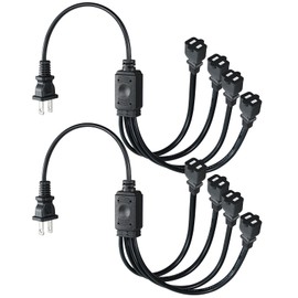 KUNCAN 2-Prong Splitter Extension Cord - 2-Pack Polarized Plug Male to Female Extension Cord with 4 Outlets, 1 to 4 Ways Power Cord Splitter, NEMA 1-15P to 4X 1-15R, 1 feet