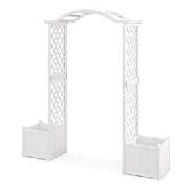 Moccha Wooden Garden Arbor with Planter - Outdoor Arbor Trellis for Climbing Plants, Roses, Vines, Outside Pergola Planter, Garden Arch for Lawn Backyard Wedding Ceremony Bridal Party (White)