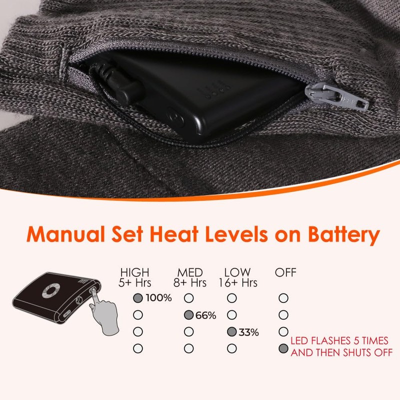 EnerWear Unisex Battery Heated Knee High Merino Wool Socks (US,