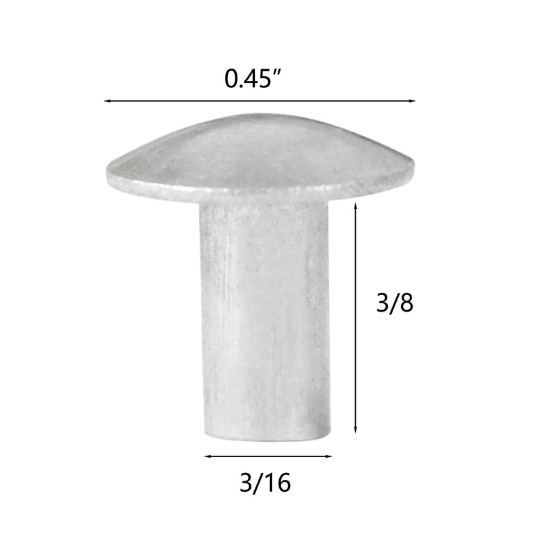 3/16" Diameter X 3/8" Length Brazier Head Solid Aluminum Rivets,