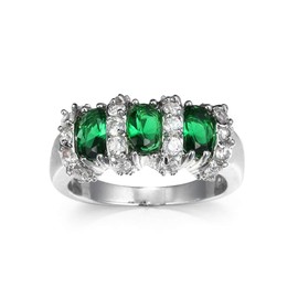 925 Sterling Silver Fashion Natural Emerald Sapphire Ring Oval Perfect Cut 3-Stone Rainbow Cubic Zirconia Rings CZ Classical Eternity Engagement Wedding Band Ring for Women (Emerald, US Code 7)