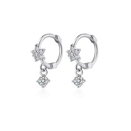 CZ Dangle Drop Huggie Hoop Earrings for Women 925 Sterling Silver Charms Tiny Rhinestone Daisy Flower Hinged Small Cartilage Stud Tragus Dainty Fashion Jewelry Hypoallergenic (Silver)