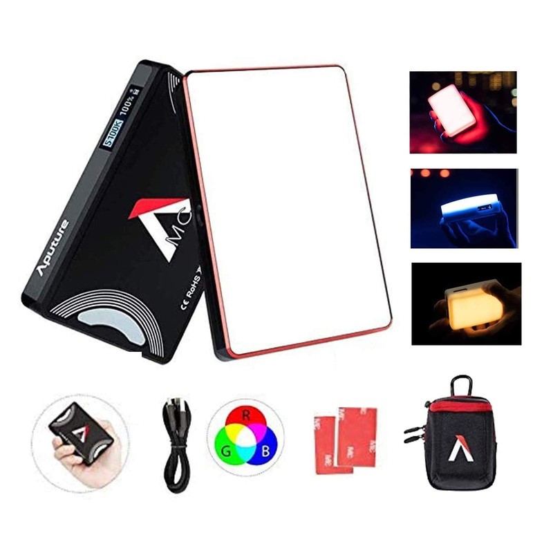 Aputure AL-MC RGB On-Camera Video Light, TLCI/CRI 95+, 3200-5600K Adjustable,
