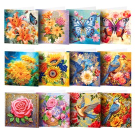 pigpigboss 12 Packs Flower Butterfly Diamond Painting Greeting Card Kit Bird Diamond Art Greeting Cards Special Shaped Diamond Painting Greeting Card Arts Crafts for Birthday Thanksgiving Day