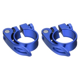 HARFINGTON 2pcs Bike Seat Post Clamp 31.8mm Bicycle Clamp Aluminum Alloy Quick Release Seat Post Collar for Diameter 27.2 to 28.6mm Bicycle Mountain Road Bike Tube, Blue