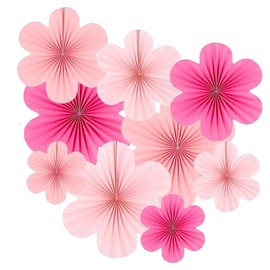 ZYOOO Hanging Paper Flower,9 Pcs Paper Fans Decorations,Pink Decor for Birthday,Wedding,Baby Shower,Graduations,Garden,Tea Party Backdrop