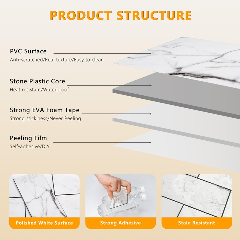 Vamos Tile 100-Piece Glossy Statury White Peel and Stick Backsplash