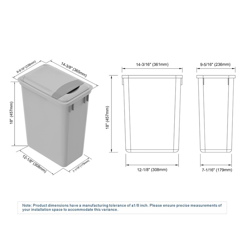 Dowell 35Qt Gray Square Plastic Trash Can with Lid, Stackable