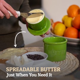 PriorityChef French Butter Crock for Counter With Water Line, On Demand Spreadable Butter, Ceramic Butter Keeper to Leave On Counter, French Butter Dish, Green