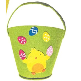 PaulStore Chick And Rabbit Treat Easter Large Bucket Felt Treat Basket handle Egg Hunt soft Party (Chicks)