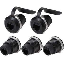 PENGLIN 5PCS RJ45 CAT6 Panel Mount Connector, Cat6 8P8C Ethernet LAN Pass Through Coupler Female to Female Extension Adapter with Waterproof/Dust Cap