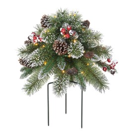18" B/O Snowy Urn Filler, 48 Tips, 35 Warm White LED Lights,(3 x AA Batteries not Included), 6/18 Hours On/Off Time Function, Pine Cones & Berries