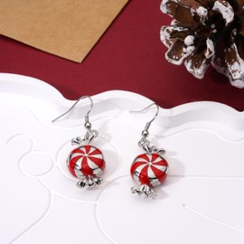 Lauren-Spencer Christmas Earrings for Women Christmas Bow Red Ball Candy Stocking Snowman Christmas Tree Dangle Drop Earrings for Women Holiday Earrings Christmas Jewelry Gift (Candy Earrings Style A)