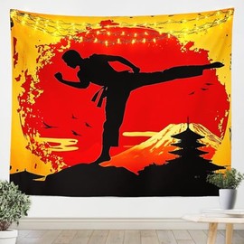 Feelyou Kids Taekwondo Tapestry Large 59"x82" Boys Girls Kungfu Karate Sunset Wall Blanket Martial Art Wall Hanging Japanese Style Japanese Sports Wall Art
