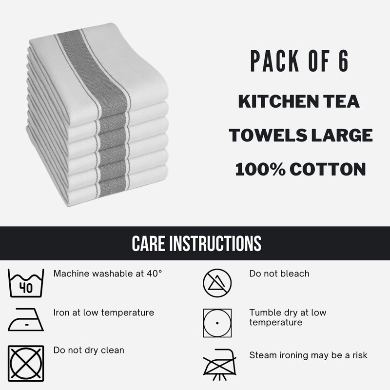Pack of 6 Kitchen Tea Towels Large 100% Cotton Commercial