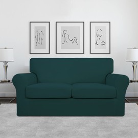 Easy-Going 3 Pieces Stretch Soft Couch Cover for Dogs - Washable Sofa Slipcover for 2 Separate Cushion Couch - Elastic Furniture Protector for Pets, Kids (Loveseat, Deep Teal)