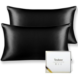 Texbee Silk Pillowcase 40 x 80 cm for Hair and Skin Pack of 2 Both Sides 22 Momme Natural Pillowcase Silk with Hidden Zip Soft Breathable Smooth Standard Size Black