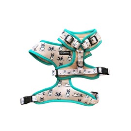 QTpawz French Bull Dog Vest Harness with Matching Leash, 4 Adjusting Buckles to Get The Perfect Frenchie Fit (Large)